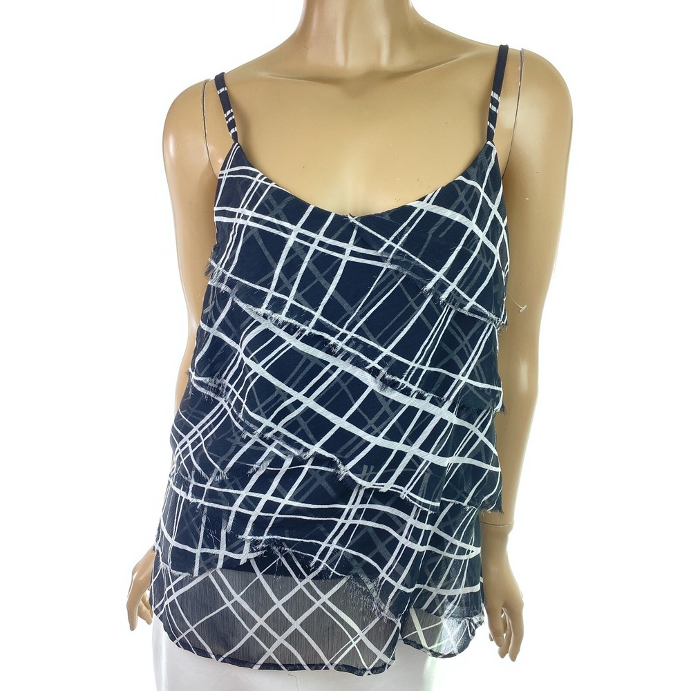 New York & Co  Black & White Top Blouse Spaghetti Straps Size M Tiered Ruffles